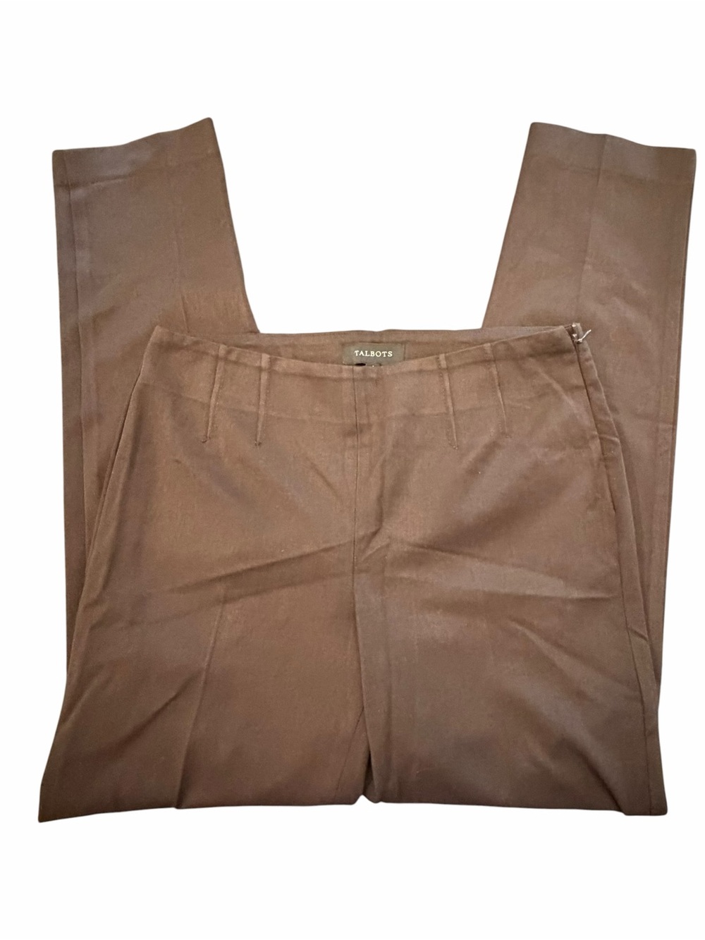 Talbots Dress Pants Womens 4 Classic Side Zip Trouser Flat Front Stretch Brown‎